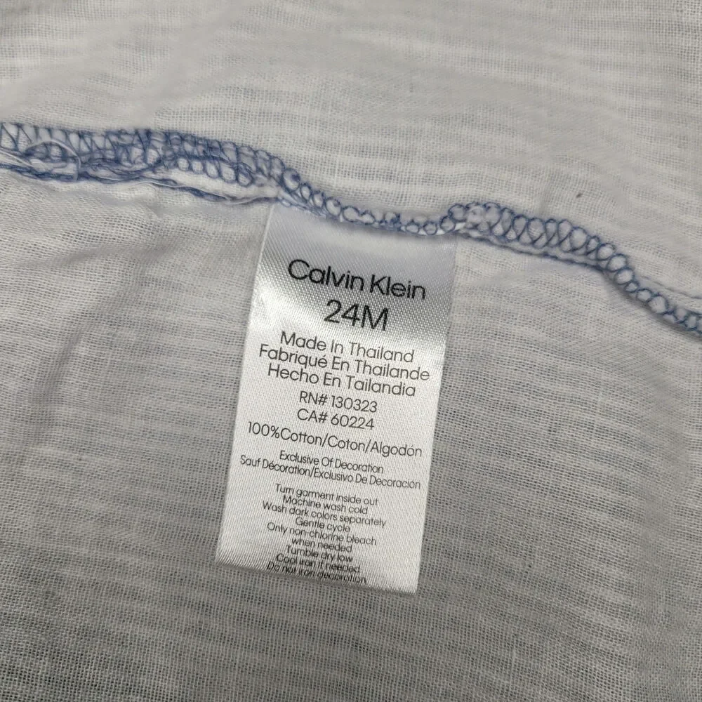 Calvin Klein Toddler Boy Blue & White Stripe Short Sleeve Linen Blend Shirt 24M